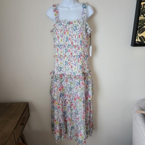 NWT SAYLOR | Leanna Smocked Floral Print Midi Dress - Size L - Picture 3 of 12